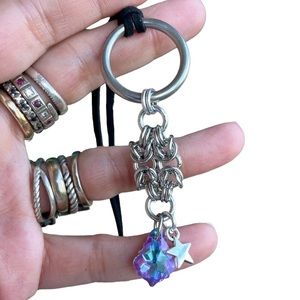 Handmade maille choker necklace purple pink austrian crystal & star charm boho